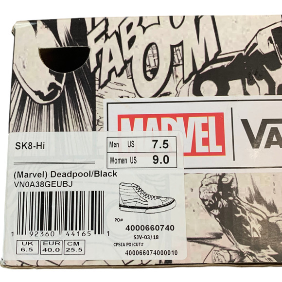 VANS x Marvel Deadpool Limited Edition Sk8-Hi Red Black High Top Sneaker Women 9 - Picture 6 of 10